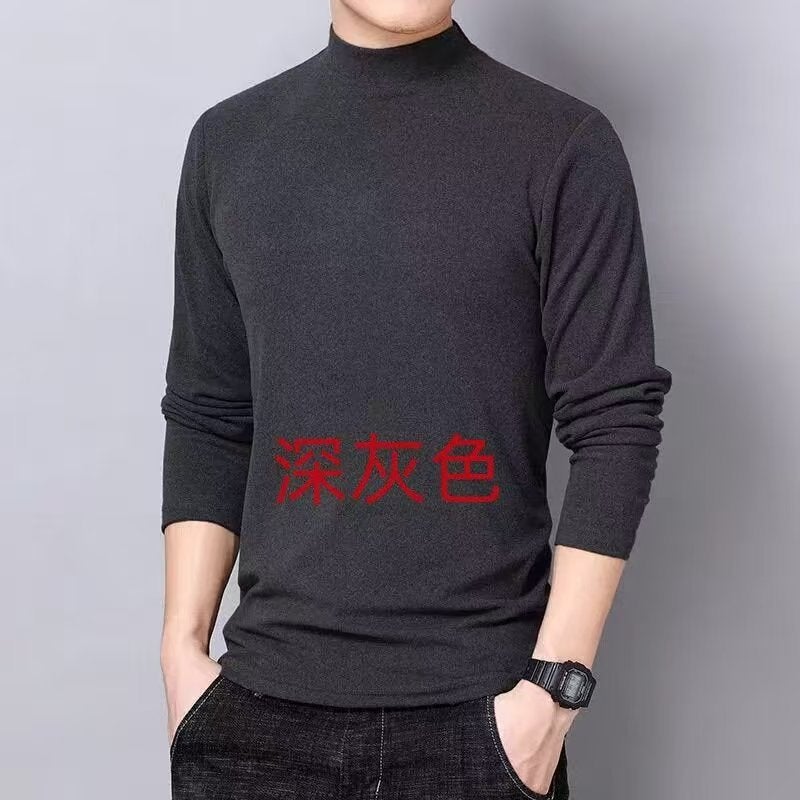 Winter German Velvet Solid Color Long-Sleeved T-Shirt Warm Double-Sided Velvet Base Thickened Men'S Half-High Neck Inner Fashionable Underwear - Image 4